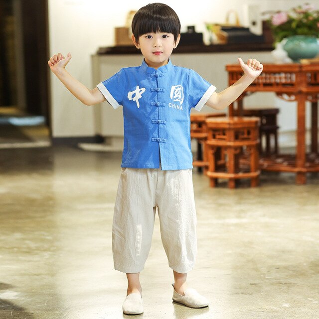 Hanfu de verano para niños, traje Tang de estilo chino, traje de manga corta, estilo chino Retro