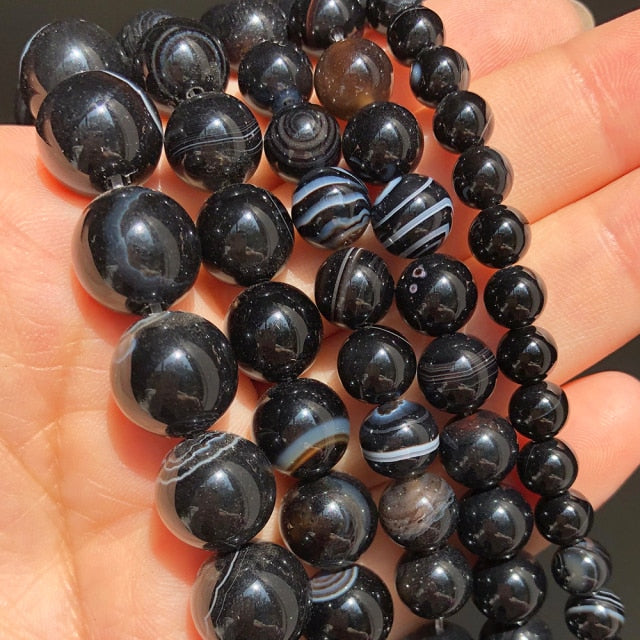 Natürliche schwarze Achate Onyx Steinperlen glatte runde lose Zwischenperlen für die Schmuckherstellung DIY Armbänder 15'' 4/6/8/10/12/14mm