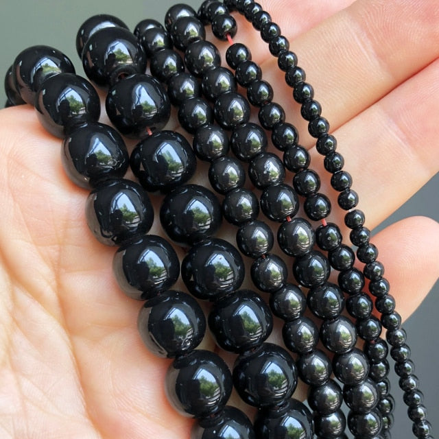 Natural Black Agates Onyx Stone Beads Smooth Round Loose Spacer Beads For Jewelry Making DIY Bracelets 15&#39;&#39; 4/6/8/10/12/14mm