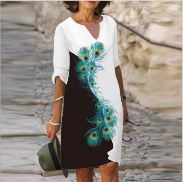 Frauen 2021 Lose Frühling Vintage Rüschen Befree Kleid Große Große Gedruckt Sommer Boho Lässige Party Elegante Kleider Plus Größen