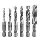 6PCS Tap Drill Bit Hex Shank Titanium Plated HSS Screw Thread Tap Bit Screw Machine Compound tap M3 M4 M5 M6 M8 M10 Hand Tools