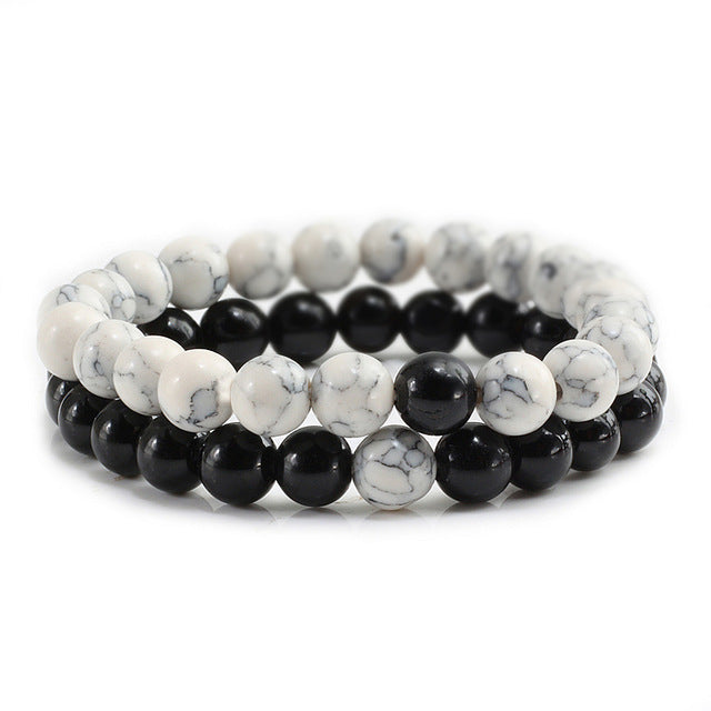 Set Armband Paare Abstand Schwarz Weiß Natürlicher Lavastein Tigerauge Perlen Yoga Armbänder für Männer Frauen Elastisches Seil Schmuck