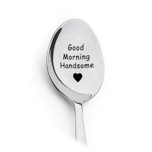 2021 Valentines Day Gift Anniversary Gift for Boyfriend Stainless Steel Spoon Good Morning Handsome Present  Wedding Gifts