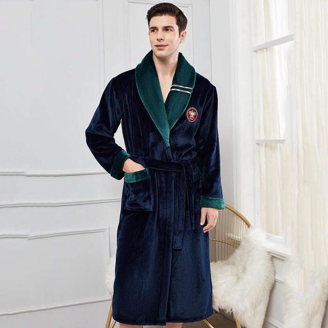 Männer Casual Kimono Bademantel Herbst Winter Flanell Lange Robe Dicke Warme Nachtwäsche Plus Größe 3XL Nachthemd Männlich Lose Home Wear