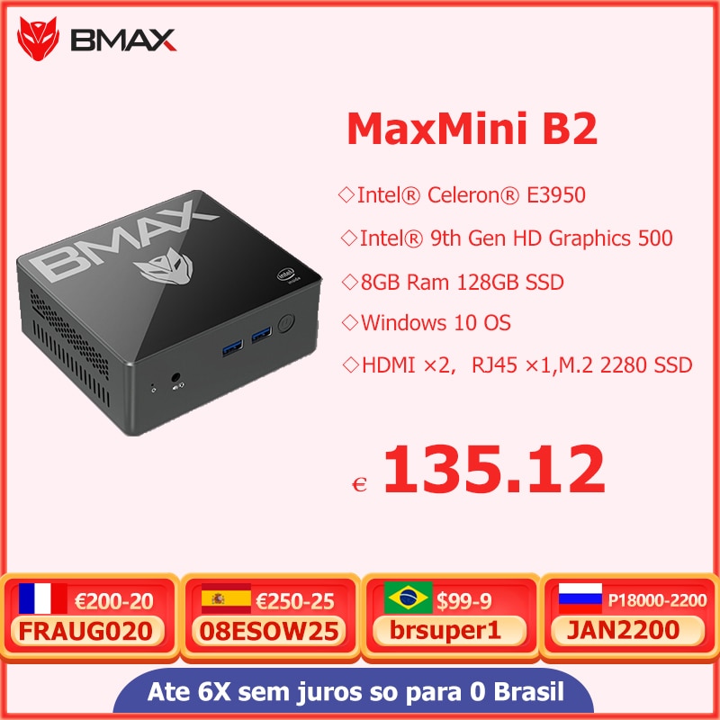 BMAX B2 Mini PC Intel Celeron E3950 dual Core 8GB RAM 128GB 256GB SSD Windows 10 Computadora de escritorio HDMI USB-C Mini Pc Comperter