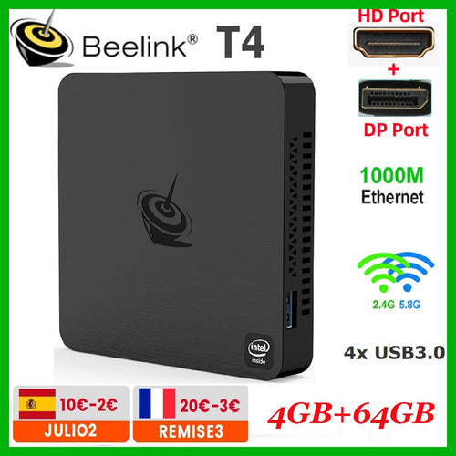 Beelink T4 Mini-PC BT4 Intel Atom X5 Z8500 Quad Core Windows 10 4K HTPC mit 4 GB RAM 64 GB ROM Dual Wifi BT4.0 1000M LAN USB3.0