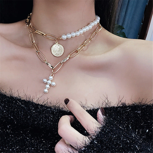 Gargantilla de perlas de imitación blanca grande elegante, Collar de cadena de clavícula, Collar de moda para mujer, Collar de joyería de boda 2021 nuevo