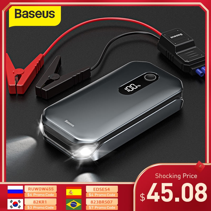 Baseus 1000A Auto Starthilfe Powerbank 12000mAh tragbare Batteriestation für 3.5L/6L Auto Notbooster Startgerät