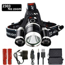 Powerful 3 led Headlamp XM T6 Zoomable Rechargeable Head Lamp Flashlight Waterproof headlight Fishing lantern Russian Warehouse