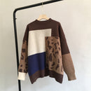 Suéter de Cachemira de retales de leopardo Hirsionsan, jerséis de punto informales holgados para mujer, jersey Retro de punto suave para otoño para mujer
