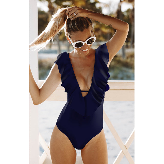 Sexy Einteiler 2021 Badeanzug Push Up Bademode Frauen Rüschen Monokini Verstellbare Schulter Badeanzug Bodysuit Badeanzug Badebekleidung