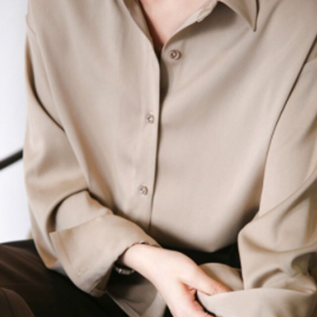 Vintage Weiße Langarmshirts Tops Damen Elegantes Koreanisches Bürohemd Mode Button Up Satin Seidenhemd Bluse Frauen 11355