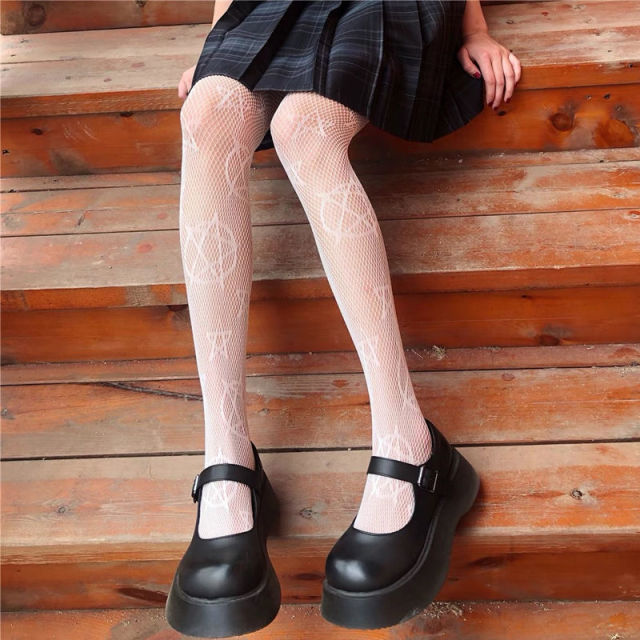 Sexy Women High waist fishnet stocking club tights panty knitting net pantyhose mesh lingerie Anime Lolita Cosplay Costumes 2021