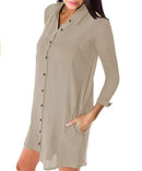 Solid color pocket loose casual long sleeve shirt dress Women Loose Solid Dresses Turn Down Casual Ladies Office Shirt Dresses