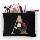Make-up-Tasche für Mädchen, goldenes Buchstabenmuster, klassische Organizer-Tasche, Beutel für Reisetaschen, Damen-Kosmetiktasche