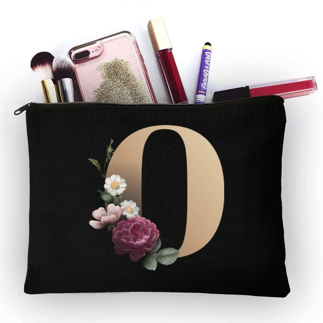 Bolsa de maquillaje para niña, diseño de letras doradas, bolsa organizadora clásica, bolsas para viaje, bolsa de cosméticos para mujer