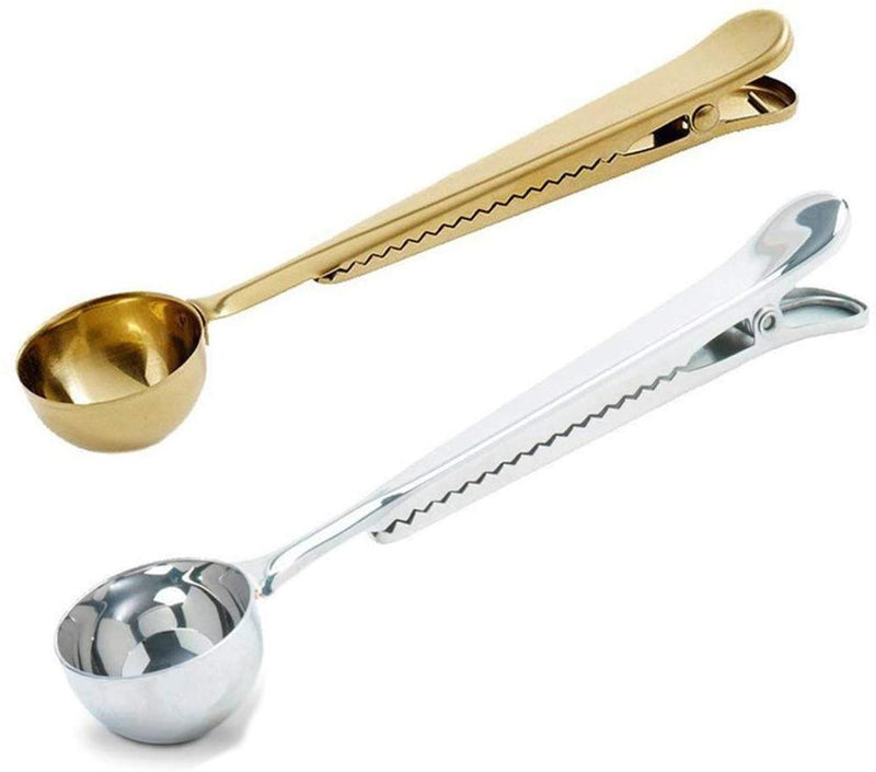 Clip de sellado de cuchara de café de acero inoxidable dos en uno, accesorios dorados de cocina, decoración de cafetería Expresso Cucharilla