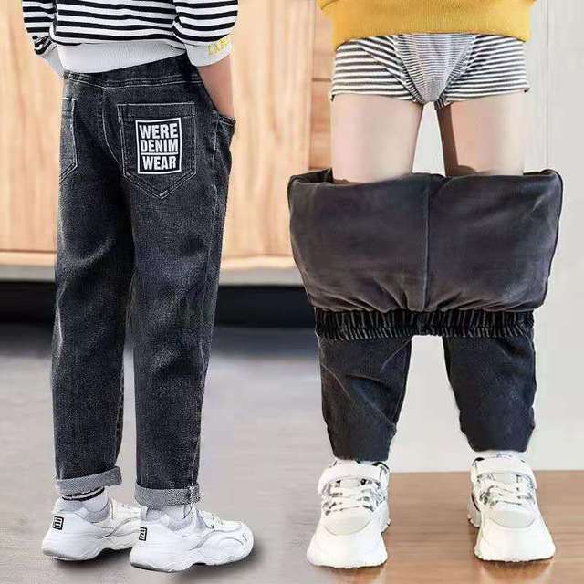 Children Winter Jeans Plus Velvet Kids Denim Pants Causal Thick Warm Fleece Trousers  For Teens Boys Girls 3-12 Years Wear