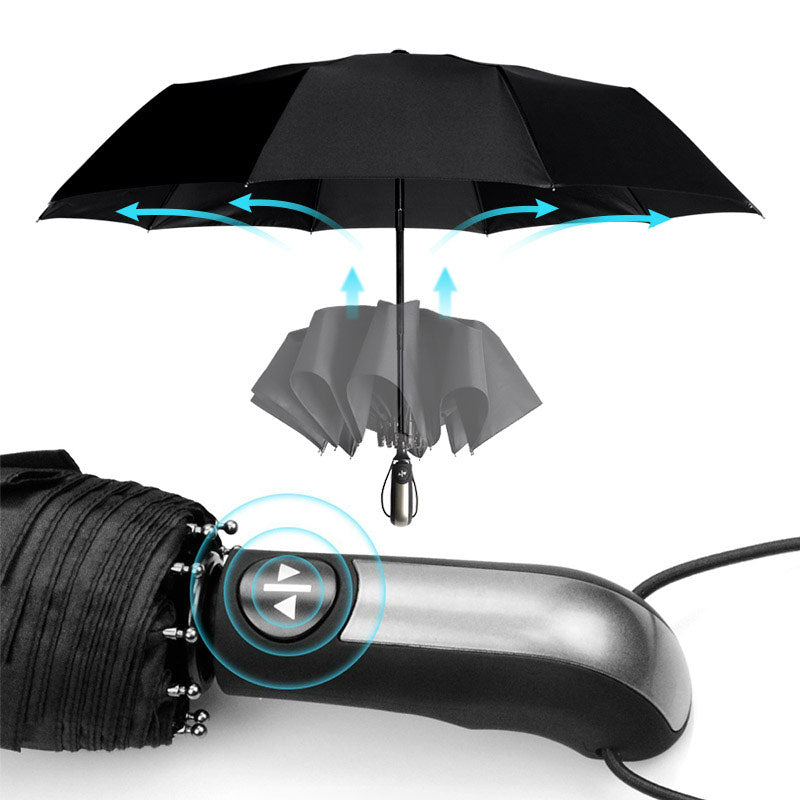 Paraguas plegable grande automático, tamaño grande, a prueba de viento, para hombres y mujeres, paraguas de lluvia automáticos, para viajes al aire libre, negocios, sombrilla negra para coche