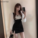 Dress Women Spring Sexy Puff Sleeve Slim Mini Fashion Korean Style Square Collar Mature Feminine Leisure Sweet Street Cool New