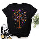 Woman Butterfly Tree Print Harajuku Summer Tshirts Casual Round Neck Short Slee Top Tee Shirt Women Black T-shirt Drop Ship
