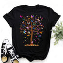 Woman Butterfly Tree Print Harajuku Summer Tshirts Casual Round Neck Short Slee Top Tee Shirt Women Black T-shirt Drop Ship