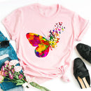 Woman Butterfly Tree Print Harajuku Summer Tshirts Casual Round Neck Short Slee Top Tee Shirt Women Black T-shirt Drop Ship