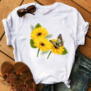 Woman Butterfly Tree Print Harajuku Summer Tshirts Casual Round Neck Short Slee Top Tee Shirt Women Black T-shirt Drop Ship