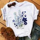Woman Butterfly Tree Print Harajuku Summer Tshirts Casual Round Neck Short Slee Top Tee Shirt Women Black T-shirt Drop Ship