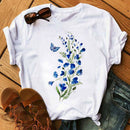 Woman Butterfly Tree Print Harajuku Summer Tshirts Casual Round Neck Short Slee Top Tee Shirt Women Black T-shirt Drop Ship