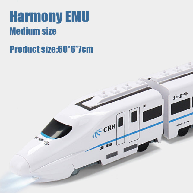 1:8 Harmony Railcar simulación de tren de alta velocidad juguetes para niños tren de luz de sonido eléctrico modelo EMU rompecabezas niño coche de juguete
