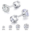 1 par de pendientes de tuerca de 3-6mm conjunto hipoalergénico doble circonita cúbica redonda de acero inoxidable CZ niñas pendientes de mujer de alta calidad