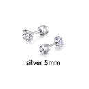 1 par de pendientes de tuerca de 3-6mm conjunto hipoalergénico doble circonita cúbica redonda de acero inoxidable CZ niñas pendientes de mujer de alta calidad