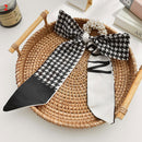 Korea Long Ribbon Pearls Hair Bands Bow Hair Scrunchies For Women Girls Summer Floral Print Pontail Hair Ties Hair Accessories