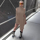 Simenual One Sleeve Knit Asymmetric Midi Dresses Skinny Ribbed Hooded Streetwear Baddie Clothes Fall Spring Clubwear Tight Dress
