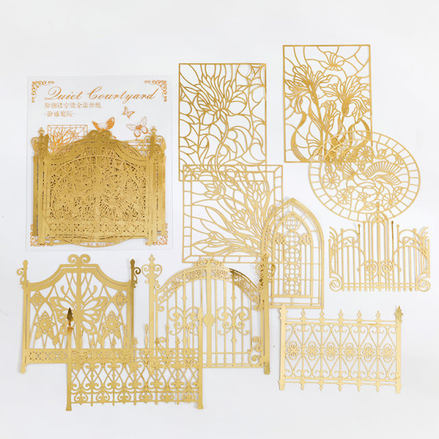 10pcs/pack INS Scrapbooking paper Bronzing Lace Decoration paper Hollow Card Collage material lomo cards DIY handmade art marker