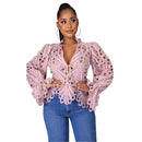 2021 nueva camisa elegante de encaje de malla calada de manga larga transparente Top blusa ropa Dashiki camisas africanas para mujeres