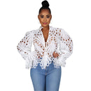 2021 nueva camisa elegante de encaje de malla calada de manga larga transparente Top blusa ropa Dashiki camisas africanas para mujeres