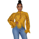 2021 nueva camisa elegante de encaje de malla calada de manga larga transparente Top blusa ropa Dashiki camisas africanas para mujeres