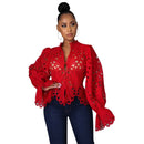 2021 nueva camisa elegante de encaje de malla calada de manga larga transparente Top blusa ropa Dashiki camisas africanas para mujeres