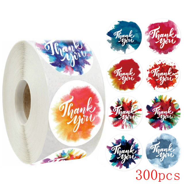 50-500 Uds., 8 estilos, pegatina de agradecimiento para etiquetas de sello, etiquetas adhesivas multicolores florales redondas, oferta hecha a mano, pegatina de papelería