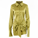 JULISSA MO Fashion Long Sleeve Bandage Satin Mini Dresses Women&