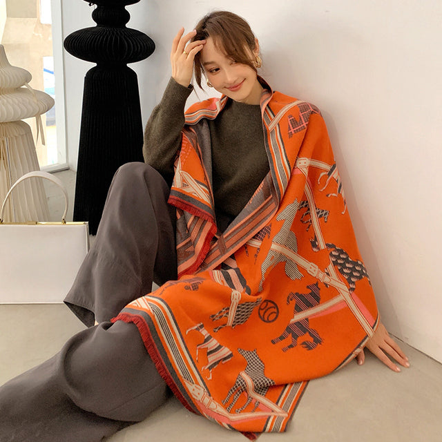 Winter Cashmere Scarf Lady Design Warm Pashmina Blanket Carriage Scarves Women Shawl Female Decoration Thick Foulard