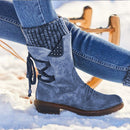Botas de invierno a media pantorrilla para Mujer, Zapatos de invierno aterciopelados, Botas de nieve a la moda para Mujer, Zapatos hasta el muslo, Botas cálidas de gamuza, Zapatos De Mujer