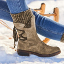 Botas de invierno a media pantorrilla para Mujer, Zapatos de invierno aterciopelados, Botas de nieve a la moda para Mujer, Zapatos hasta el muslo, Botas cálidas de gamuza, Zapatos De Mujer