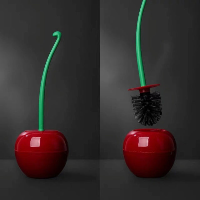 Creative Lovely Cherry Shape Lavatory Brush Toilet Brush &amp; Holder Set Red Toilet brush toilet holder bathroom accessories