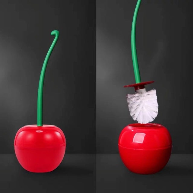 Creative Lovely Cherry Shape Lavatory Brush Toilet Brush &amp; Holder Set Red Toilet brush toilet holder bathroom accessories