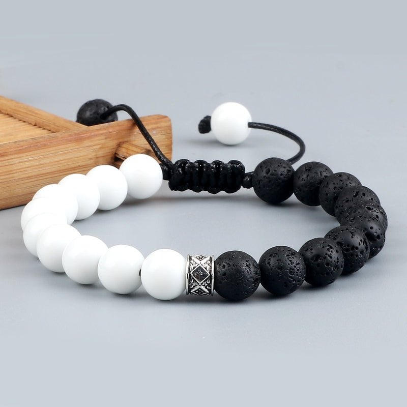 Pulsera de cuentas blancas de moda para hombre, pulseras ajustables de hilo de ónix de piedra de Lava de ojo de tigre Natural hechas a mano, joyería energética de Yoga para mujer