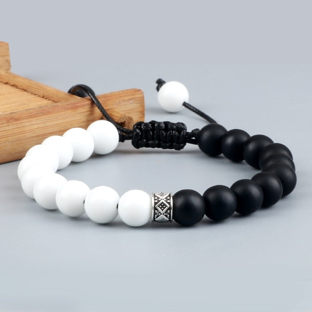 Pulsera de cuentas blancas de moda para hombre, pulseras ajustables de hilo de ónix de piedra de Lava de ojo de tigre Natural hechas a mano, joyería energética de Yoga para mujer