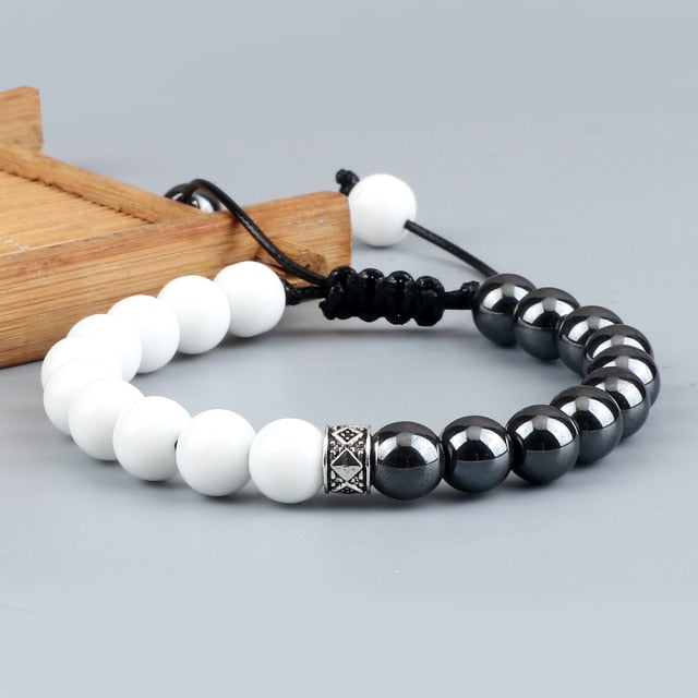 Pulsera de cuentas blancas de moda para hombre, pulseras ajustables de hilo de ónix de piedra de Lava de ojo de tigre Natural hechas a mano, joyería energética de Yoga para mujer